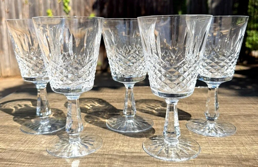 Waterford Crystal Kenmare Water Goblets Set of 5 Signed Ireland 6 7/8